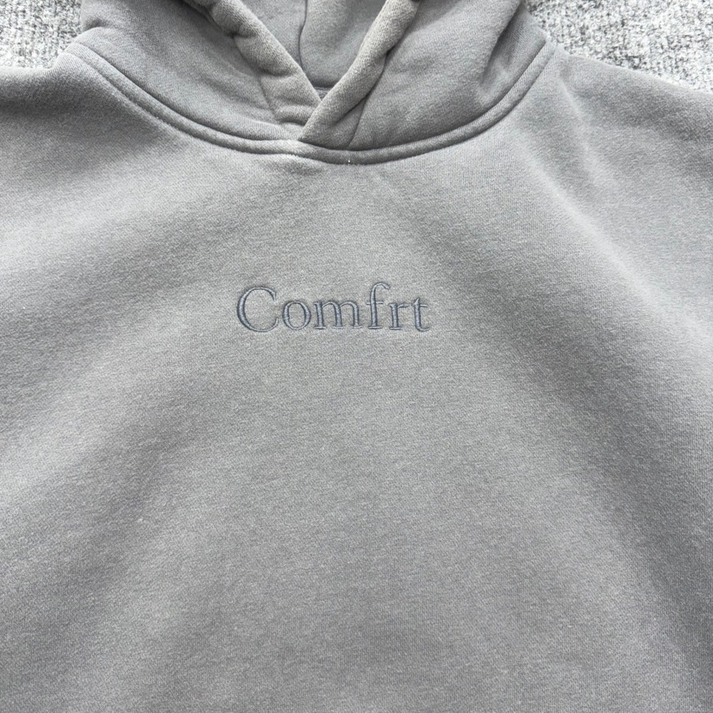 Comfrt Mens Gray Embroidered Logo Pullover Fleece Hoodie Size M - Picture 2 of 7
